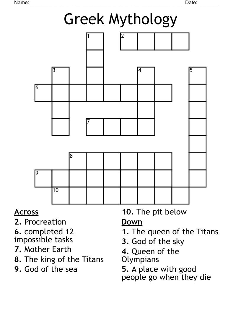 Greek Mythology Crossword