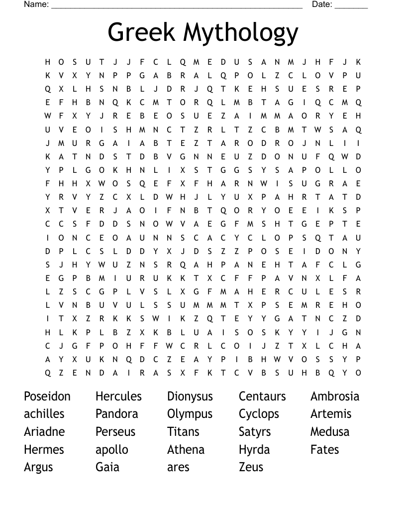 Greek Mythology Word Search