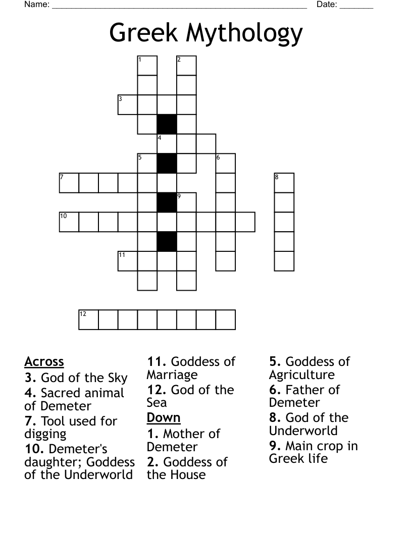 Greek Mythology Crossword