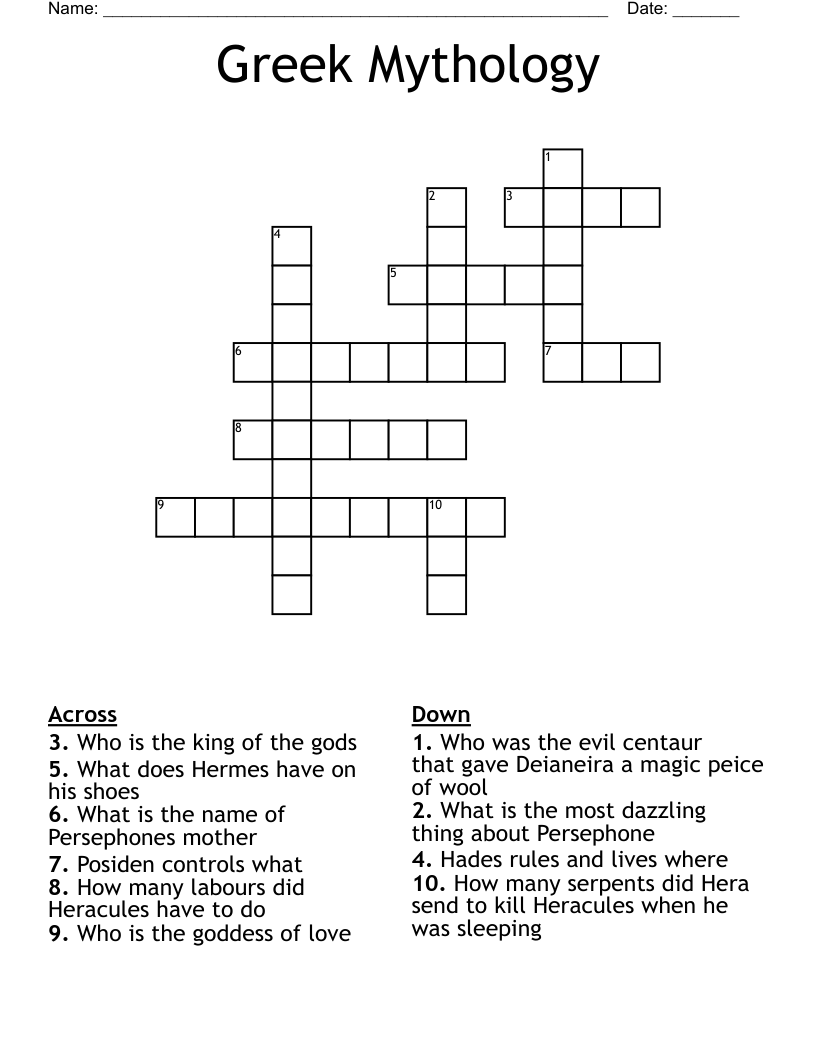 Greek Mythology Crossword