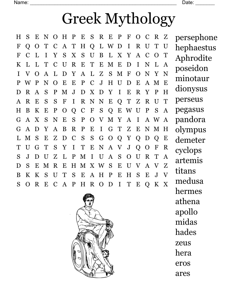 Greek Mythology Word Search
