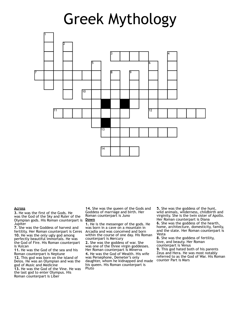 Greek Mythology Crossword