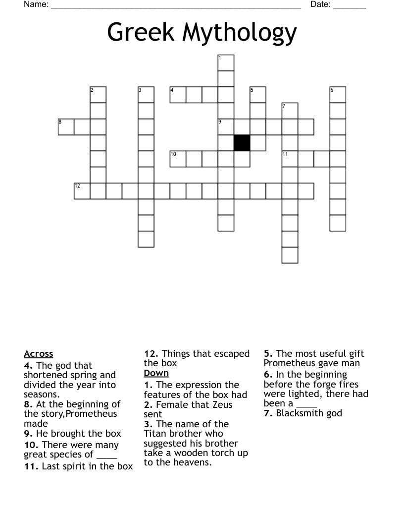 Greek Mythology Crossword
