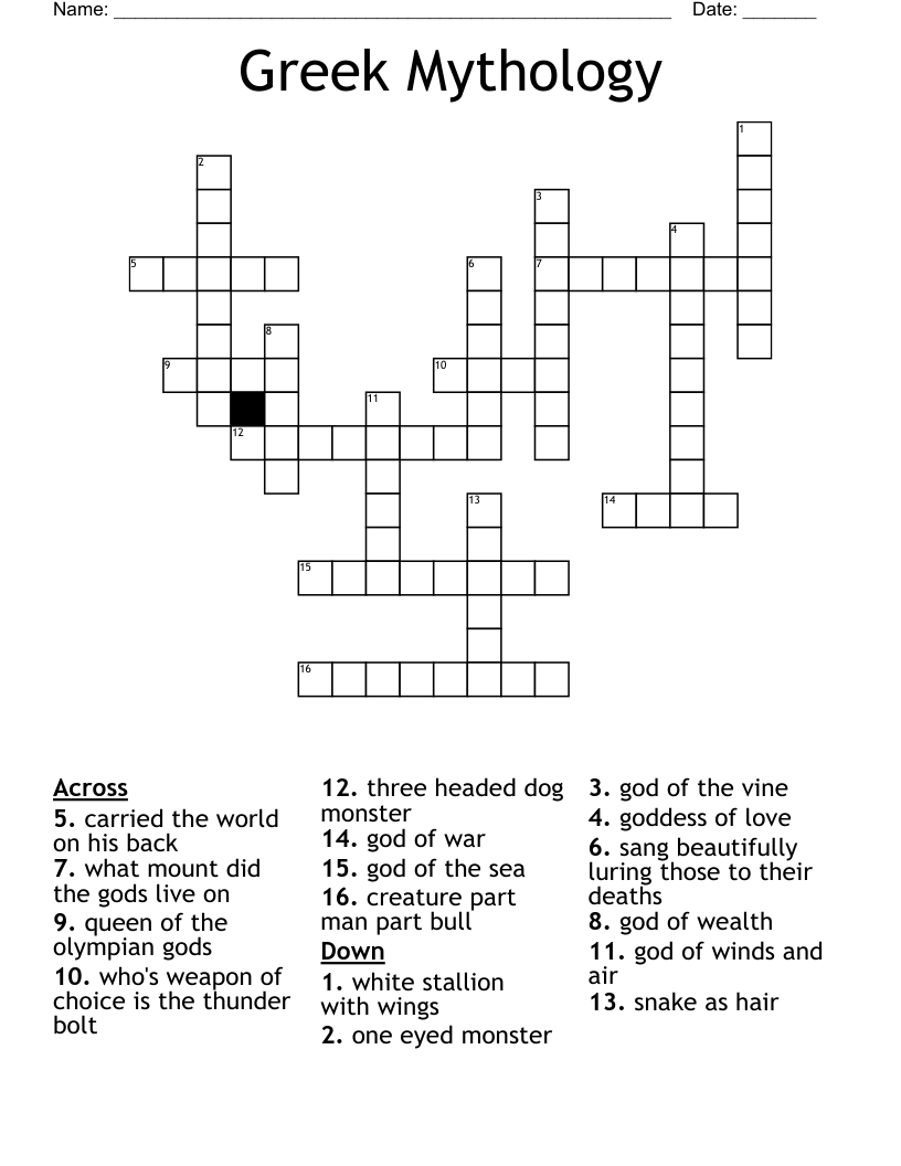 Greek Mythology Crossword