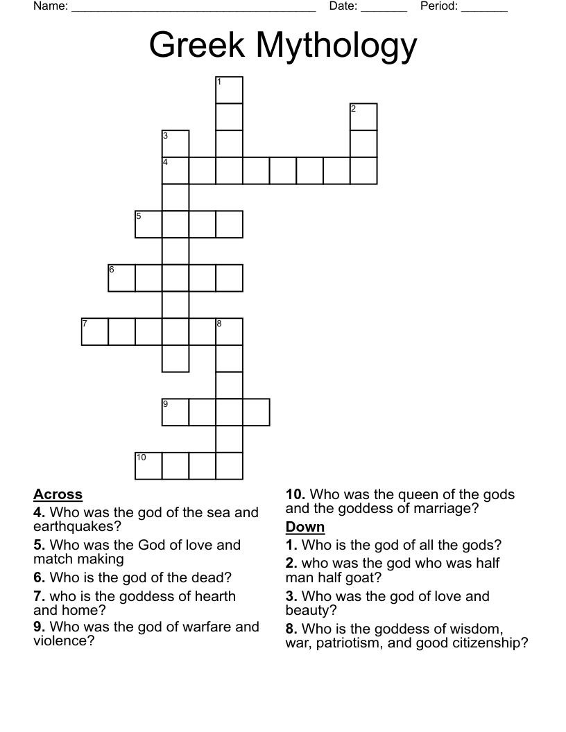 Greek Mythology Crossword