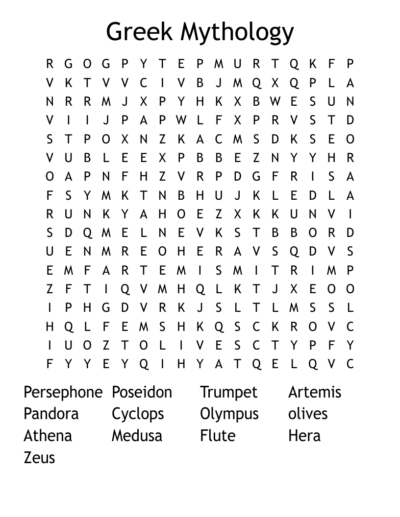 Greek Mythology Word Search