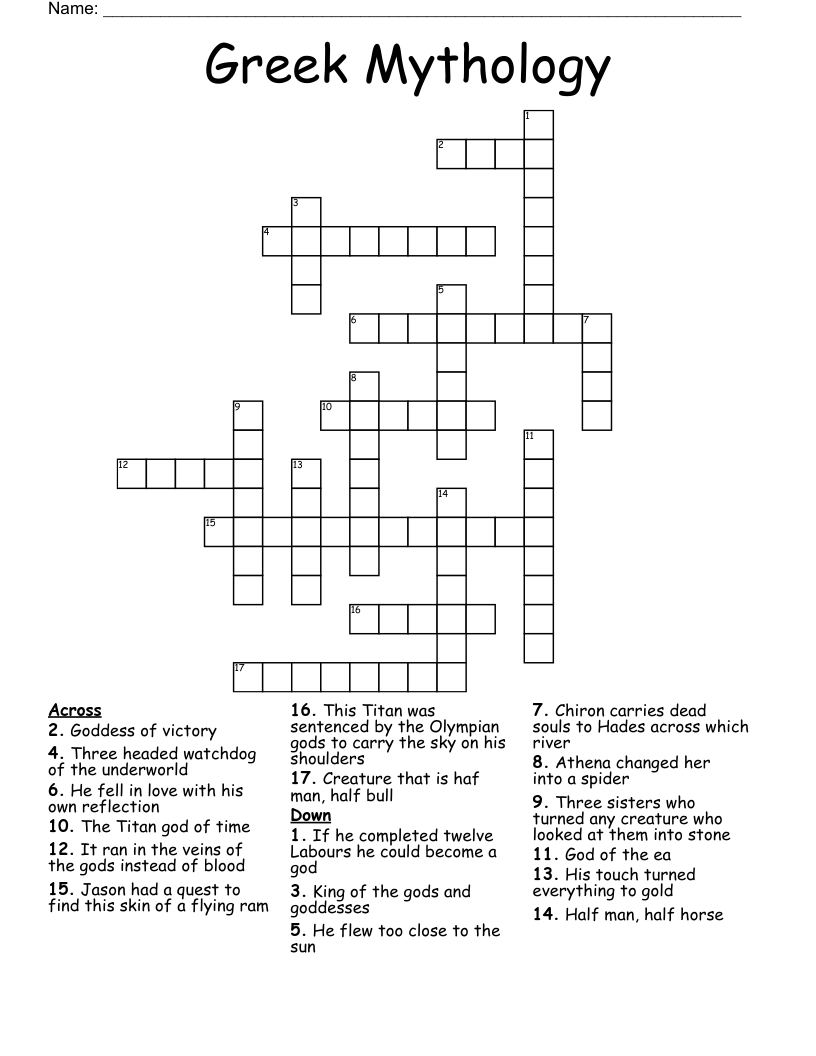 Greek Mythology Crossword