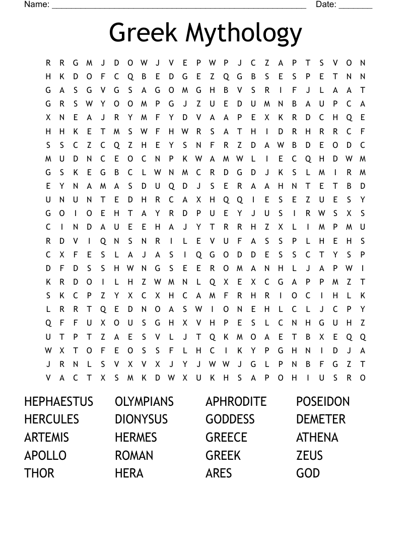 Greek Mythology Word Search