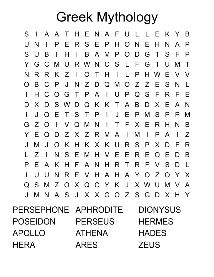 Greek Mythology Word Search