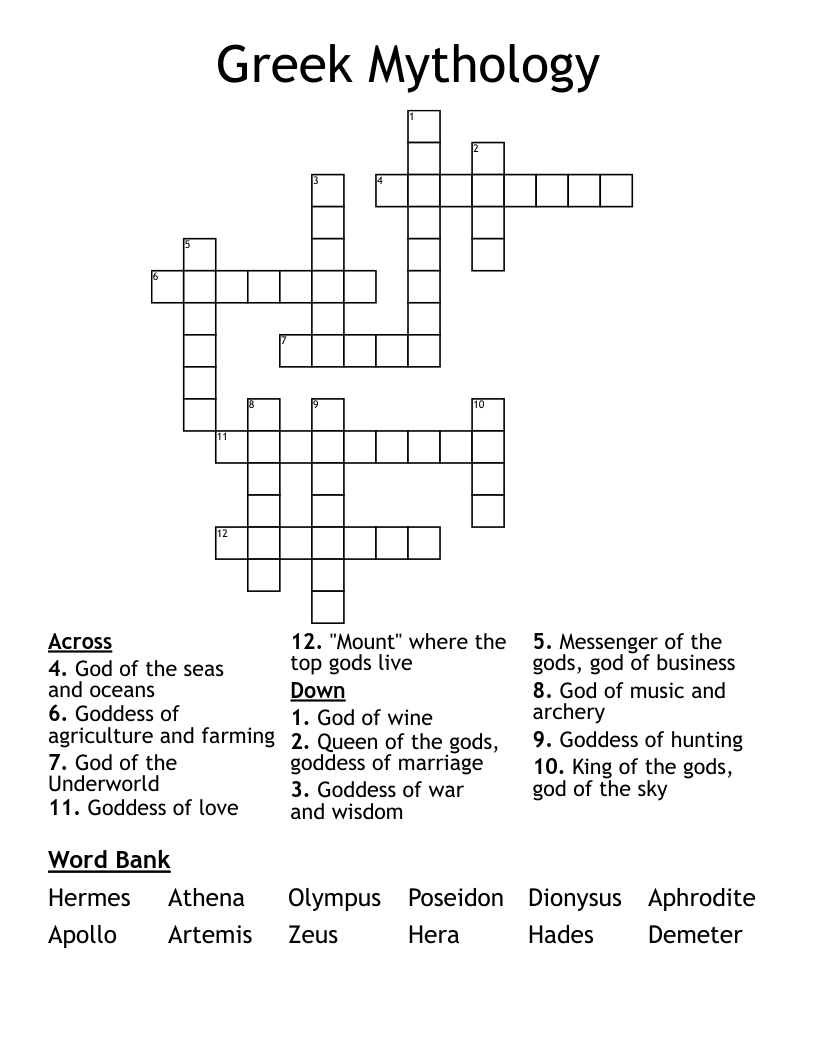 Greek Mythology Crossword