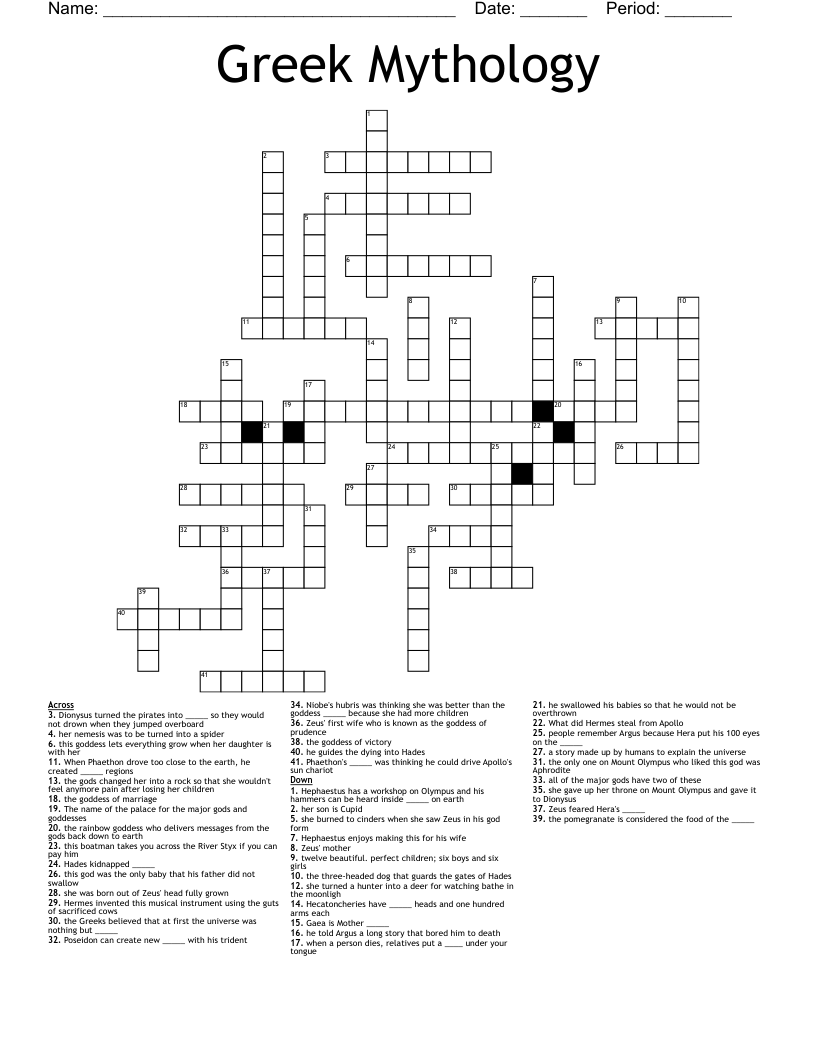 Greek Mythology Crossword