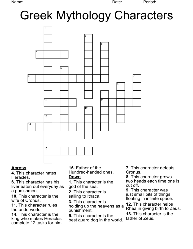 Greek Mythology Characters Crossword