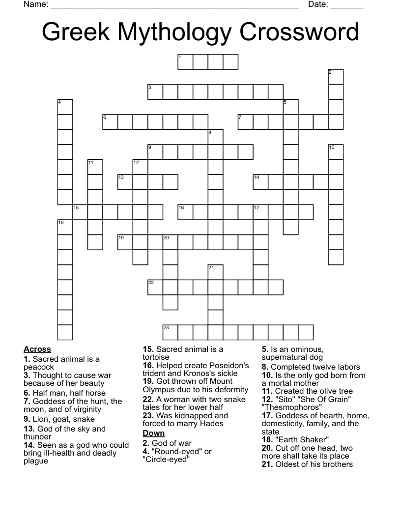 Greek Mythology Crossword
