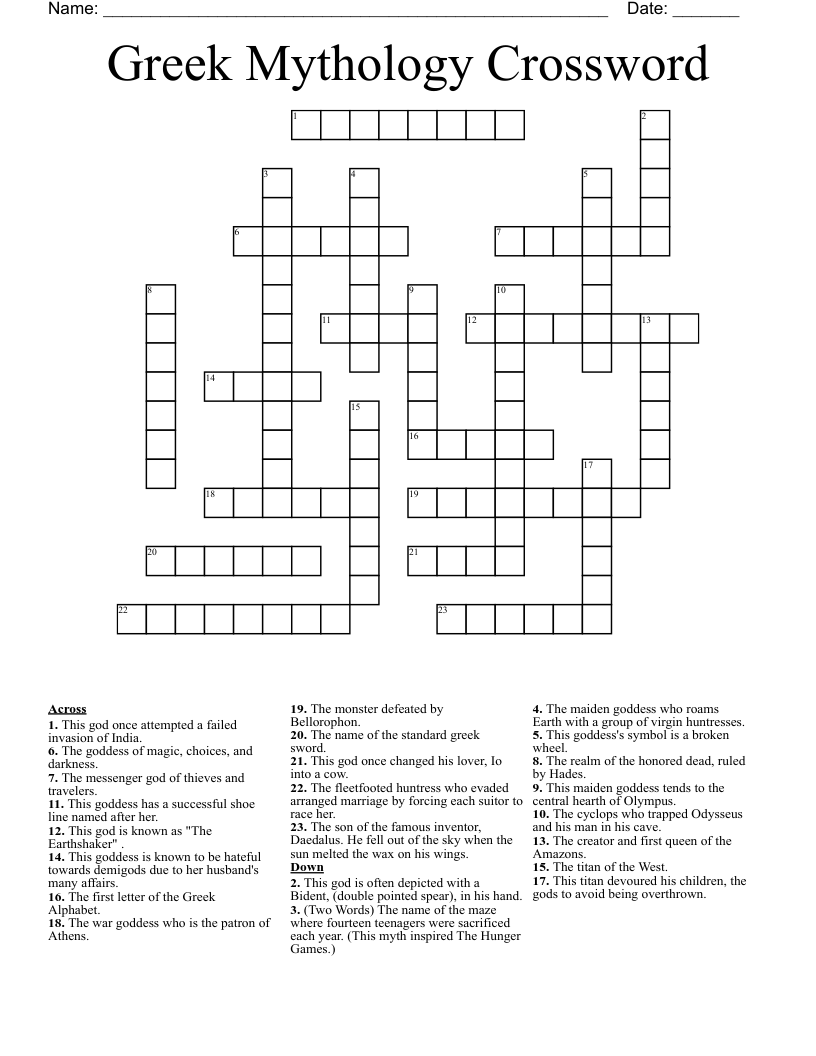 Greek Mythology Crossword