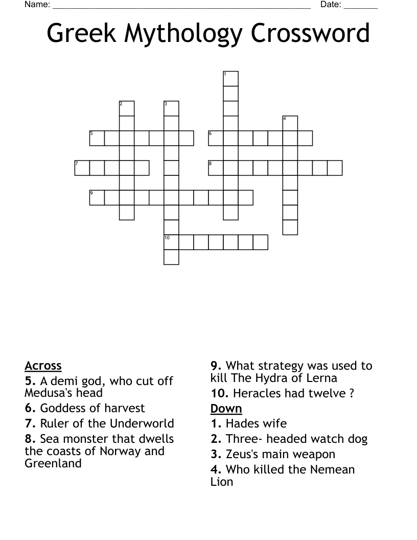 Greek Mythology Crossword