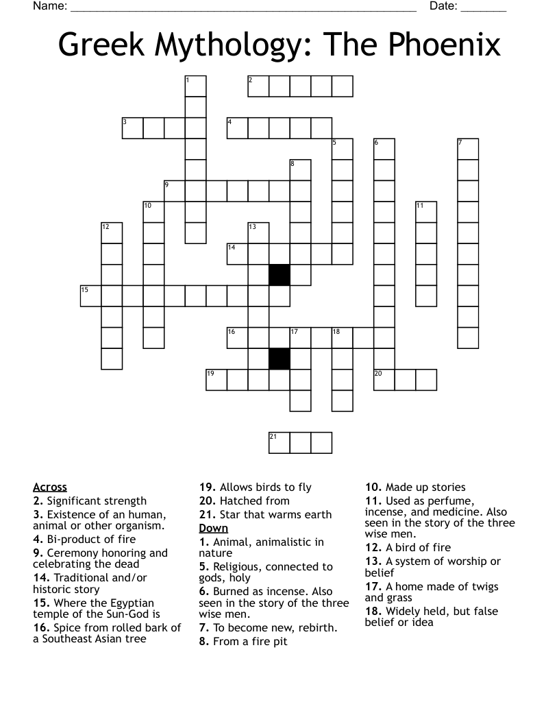 Greek Mythology: The Phoenix Crossword