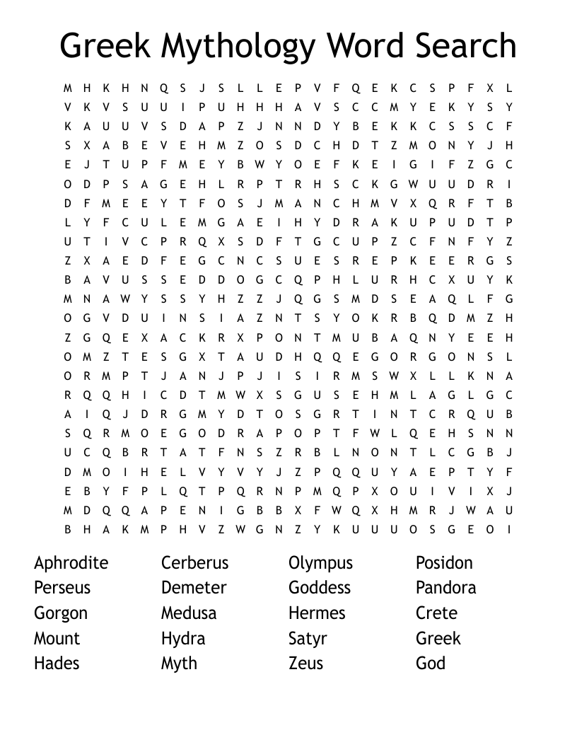 Greek Mythology Word Search