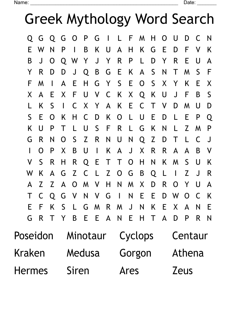 Greek Mythology Word Search