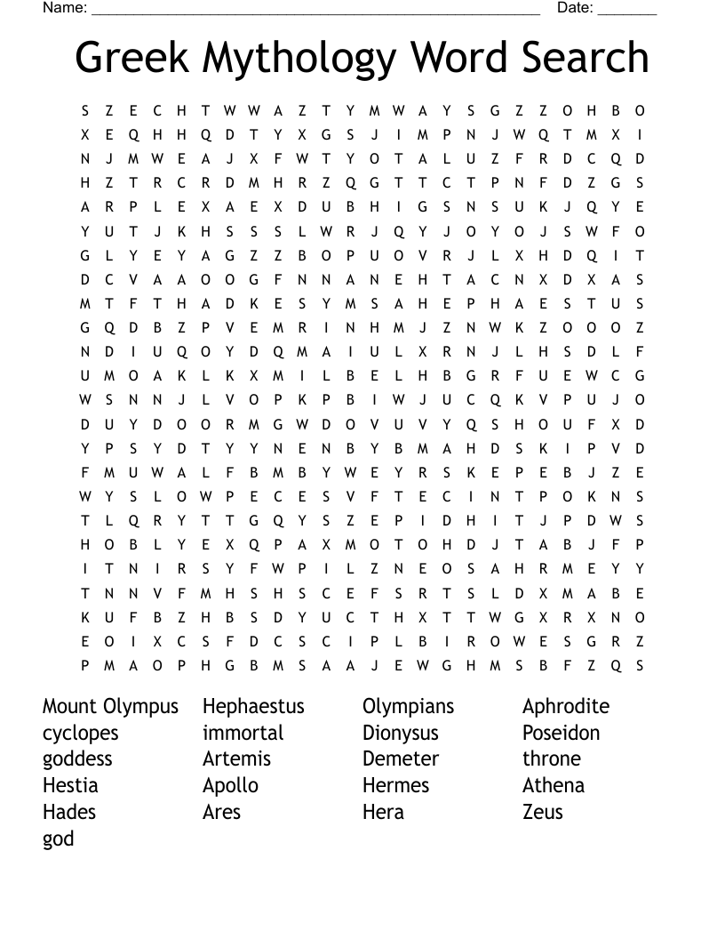 Greek Mythology Word Search