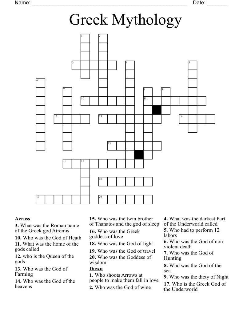 Greek Mythology  Crossword
