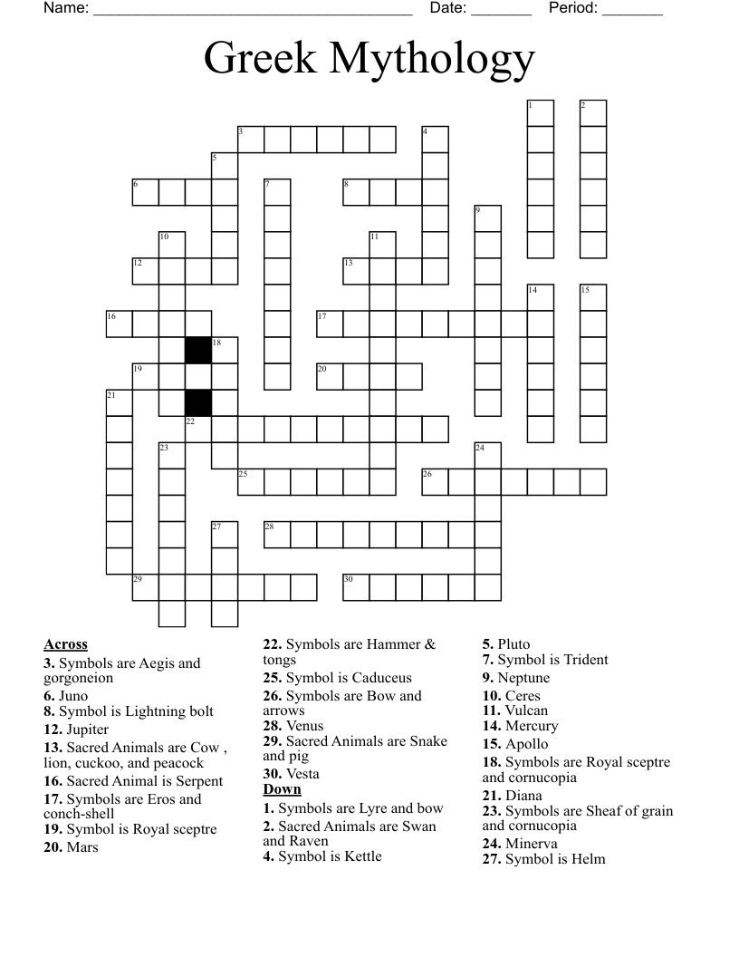 Greek Mythology  Crossword