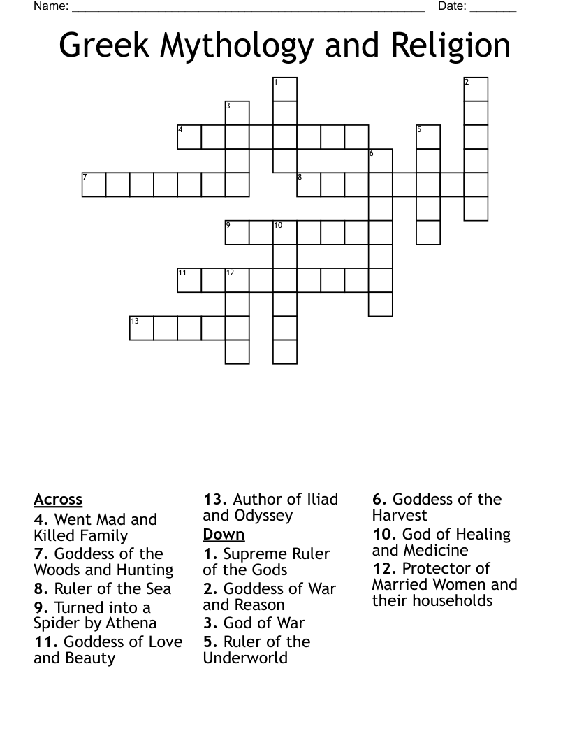 Greek Mythology and Religion Crossword