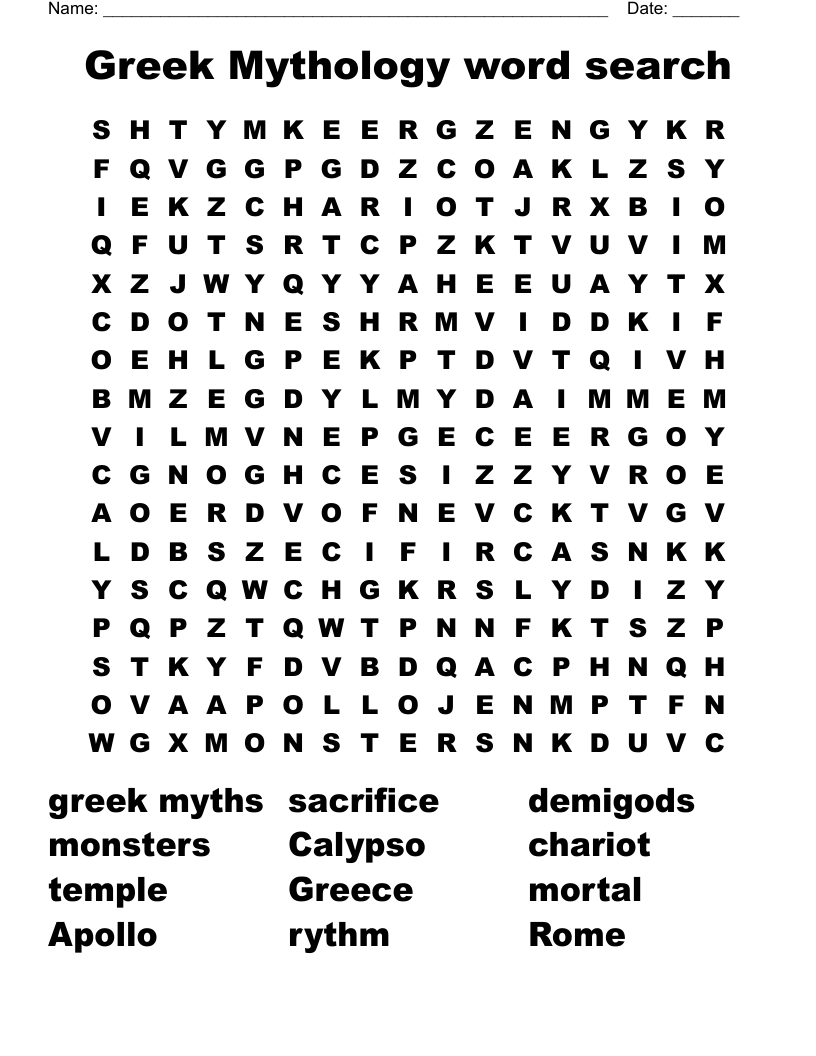 Greek Mythology word search