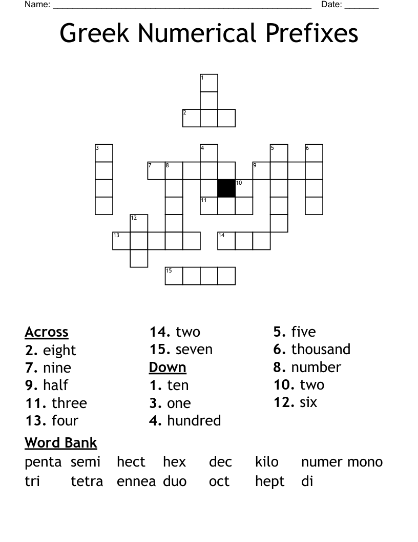 Greek Numerical Prefixes Crossword