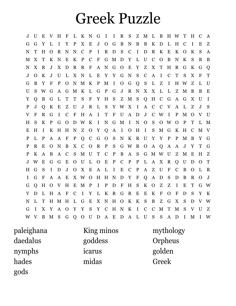 Greek Puzzle Word Search