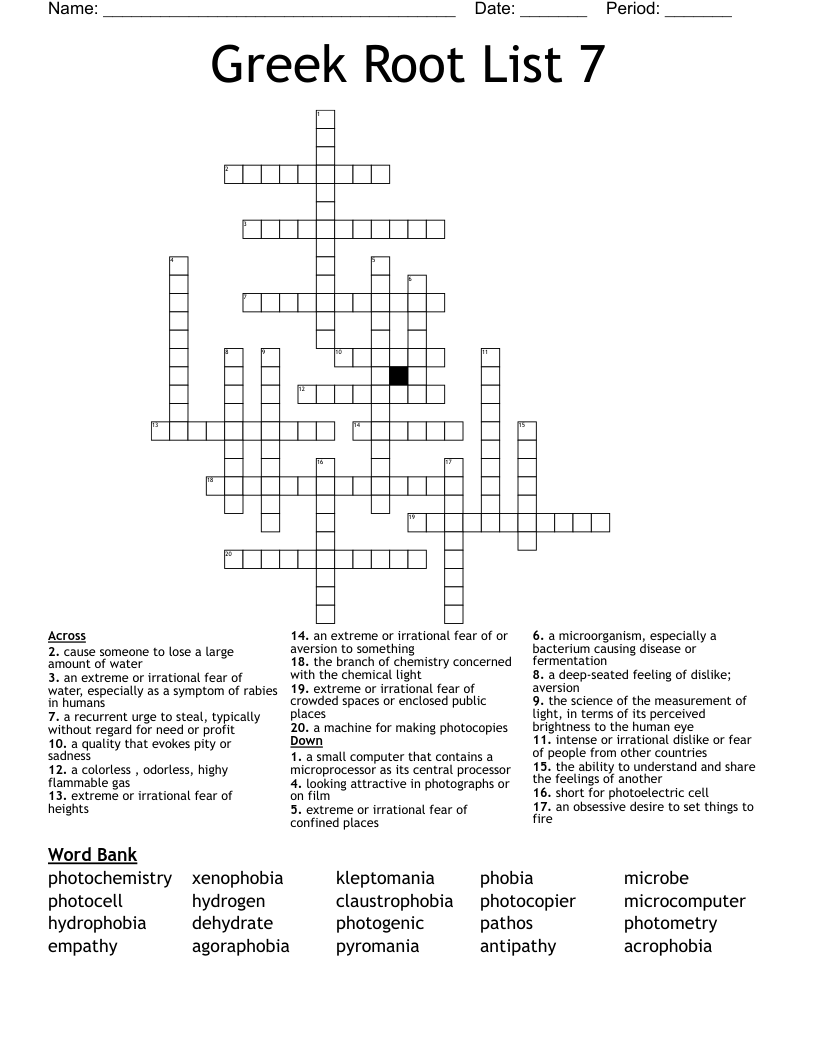 Greek Root List 7 Crossword