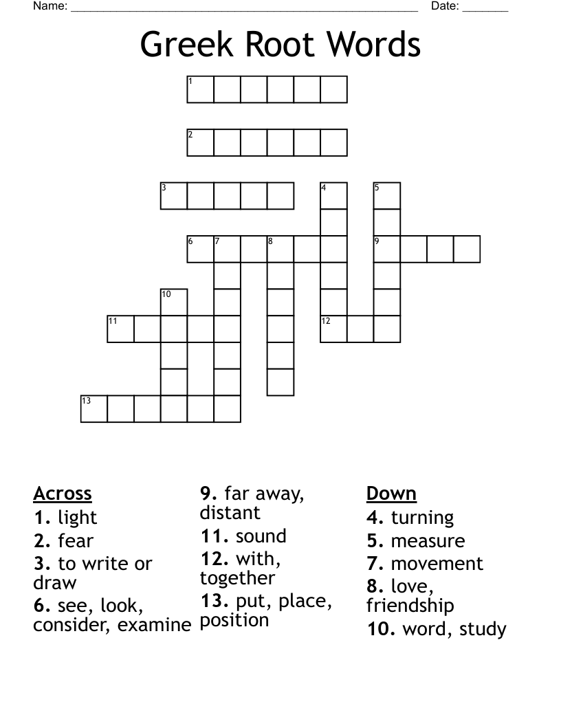 Greek Root Words Crossword