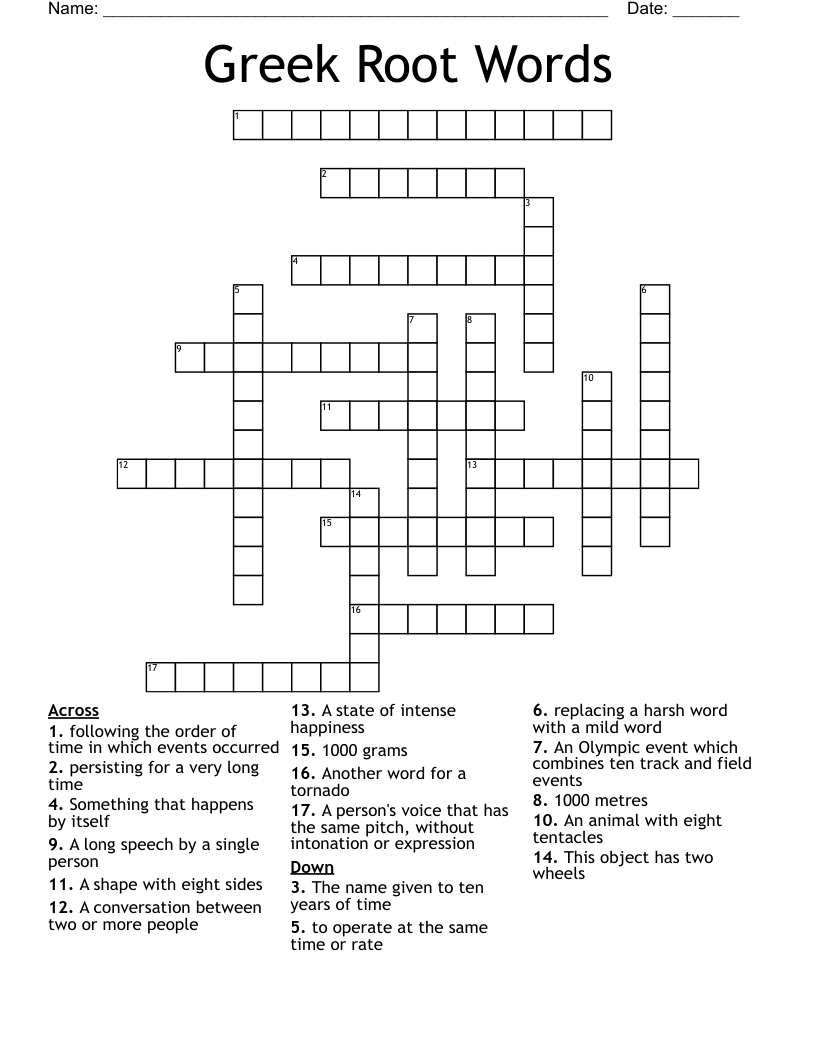 Greek Root Words Crossword