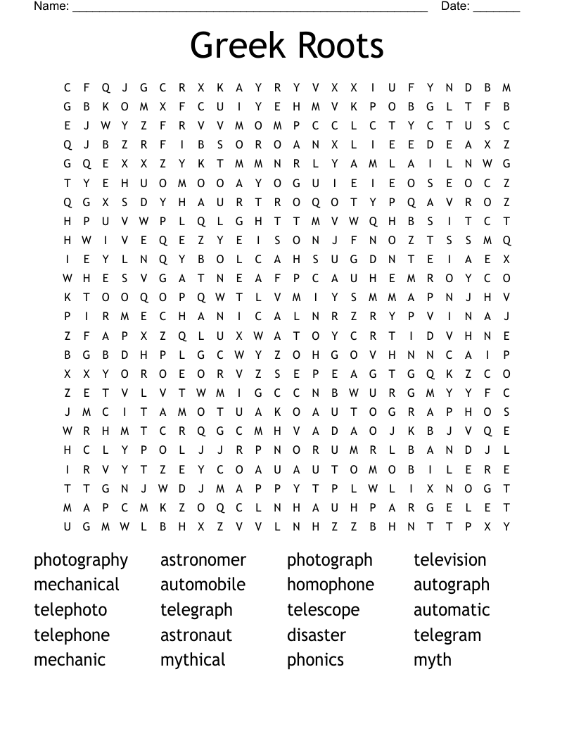 Greek Roots Word Search