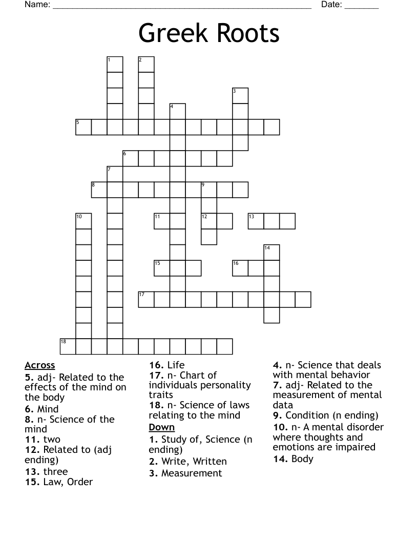 Greek Roots Crossword