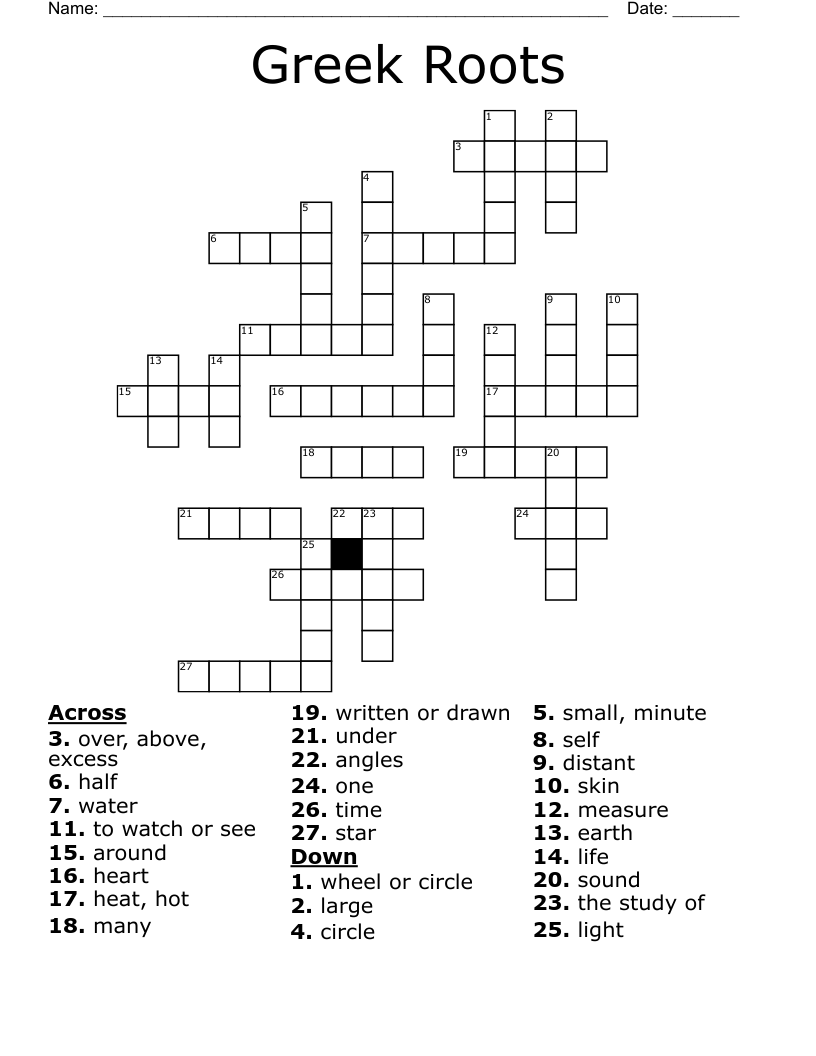 Greek Roots Crossword
