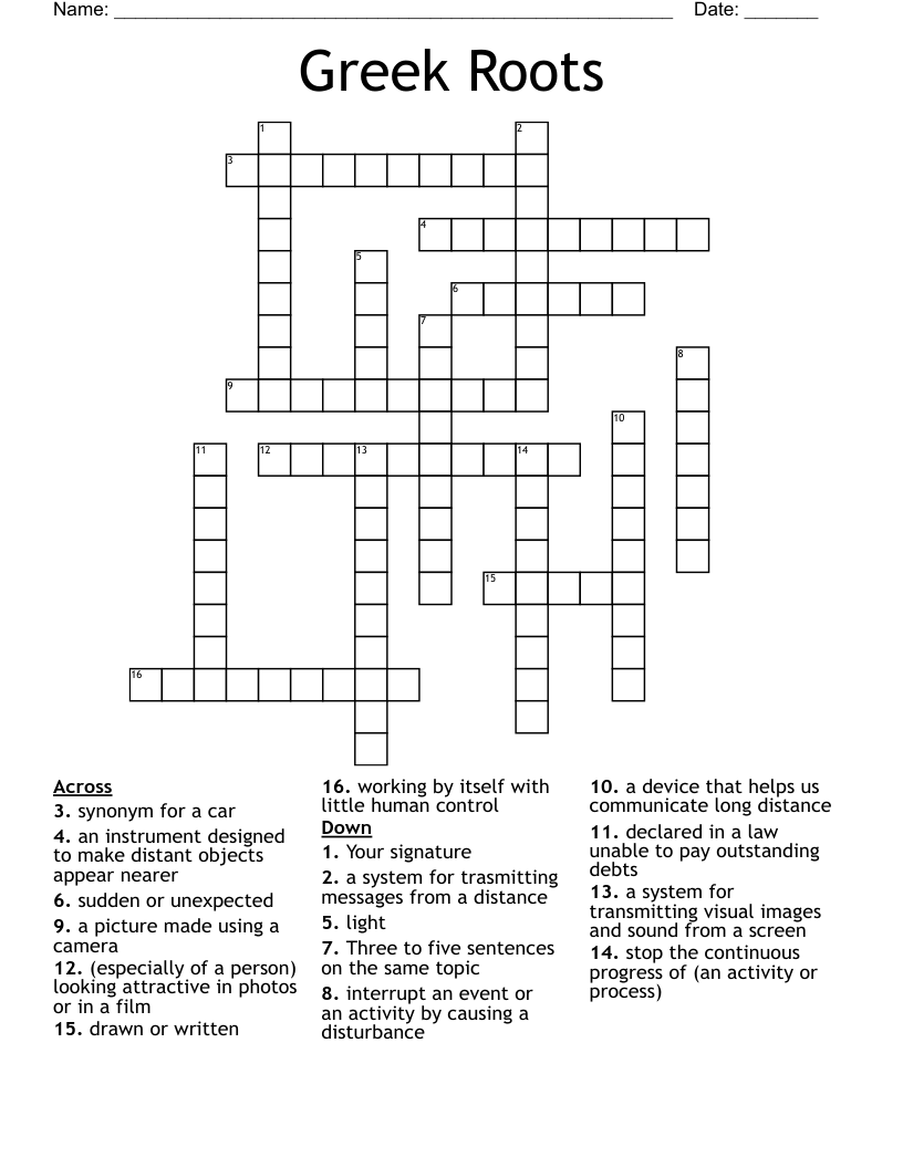 Greek Roots Crossword