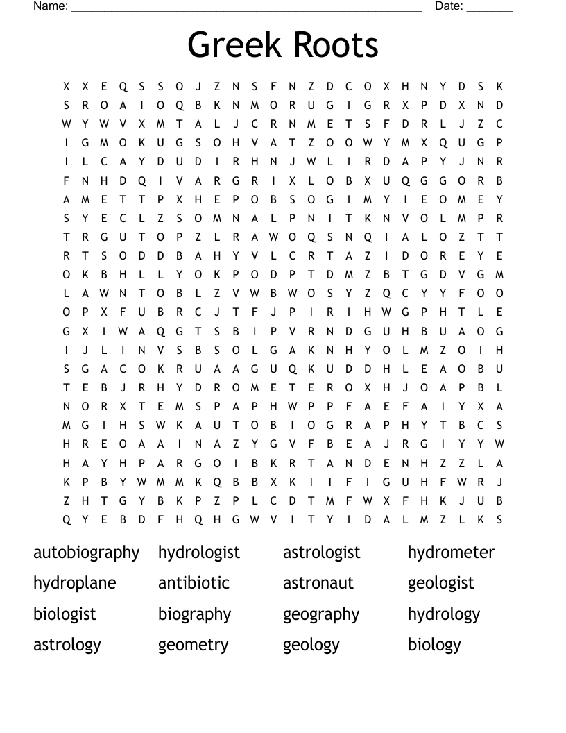 Greek Roots Word Search