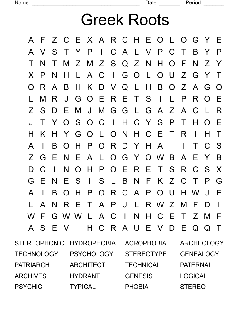 Greek Roots Word Search