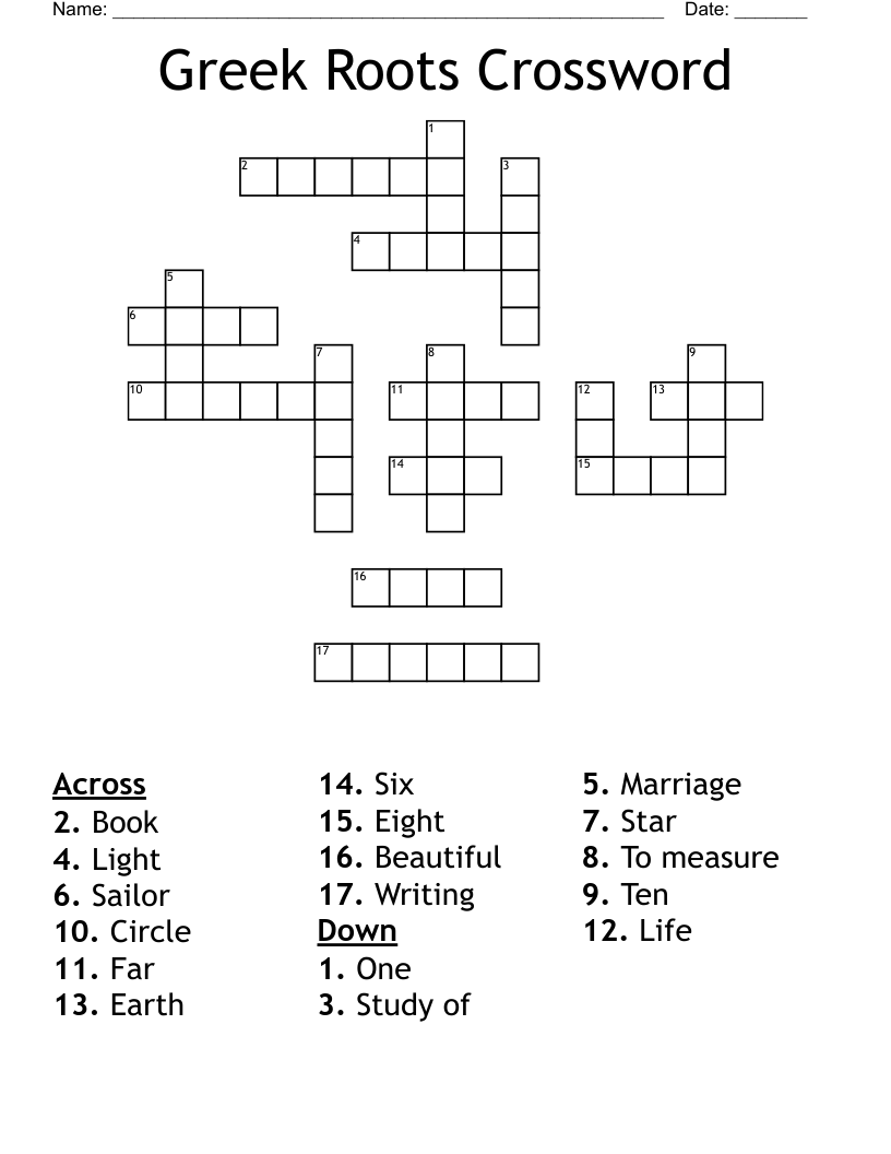 Greek Roots Crossword