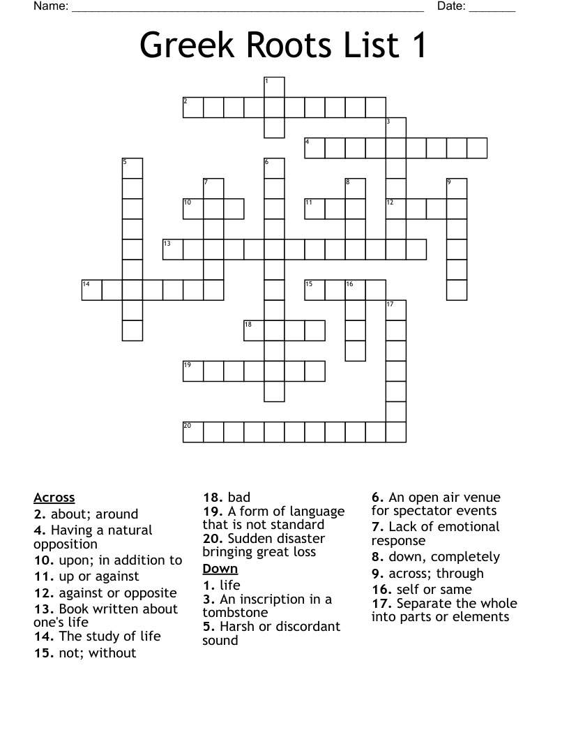 Greek Roots List 1 Crossword