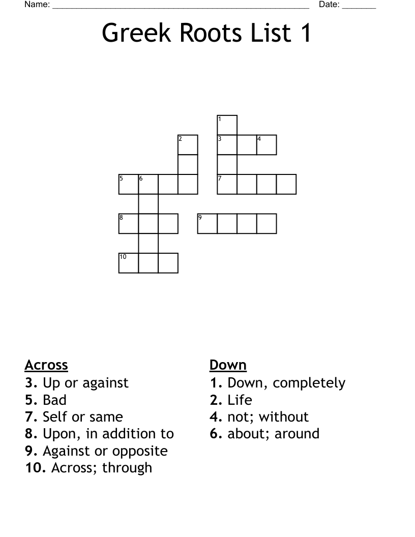 Greek Roots List 1 Crossword