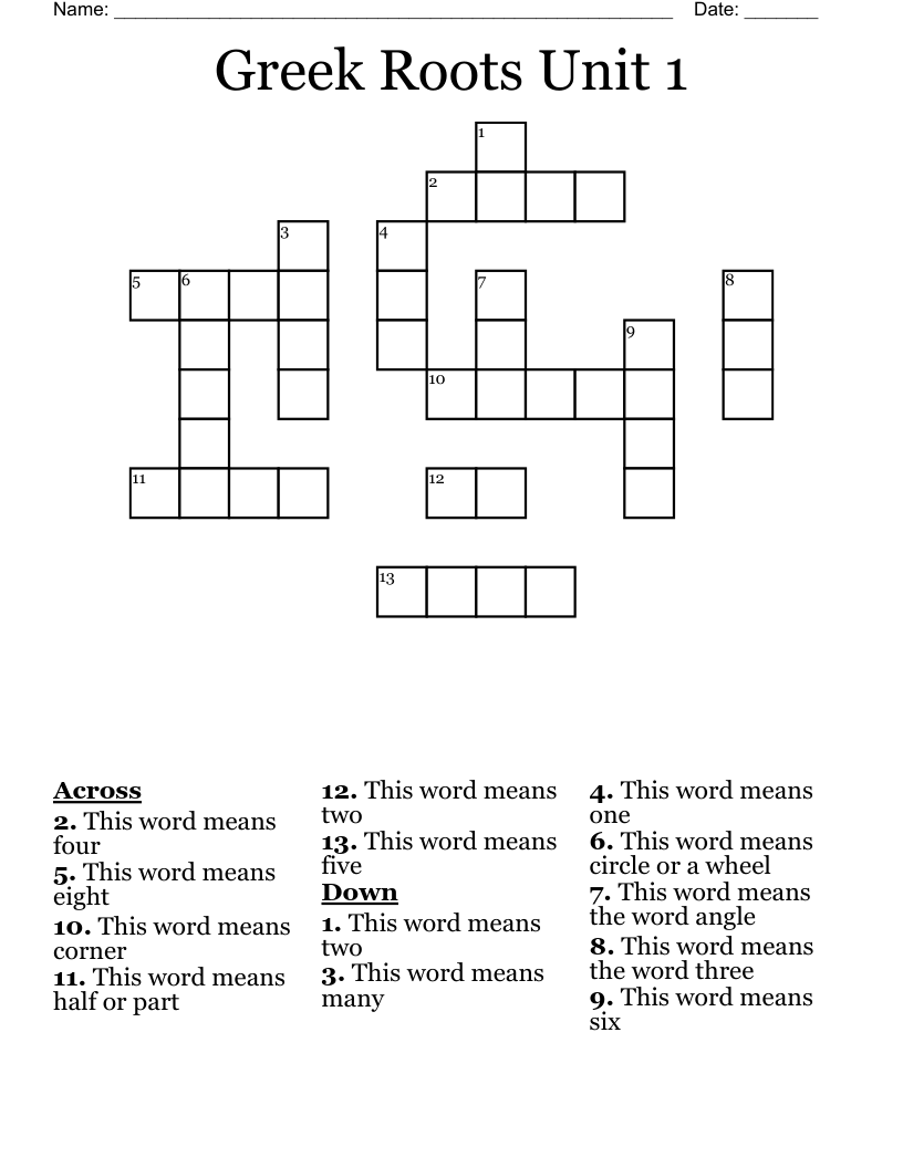Greek Roots Unit 1 Crossword