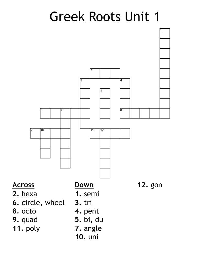Greek Roots Unit 1 Crossword