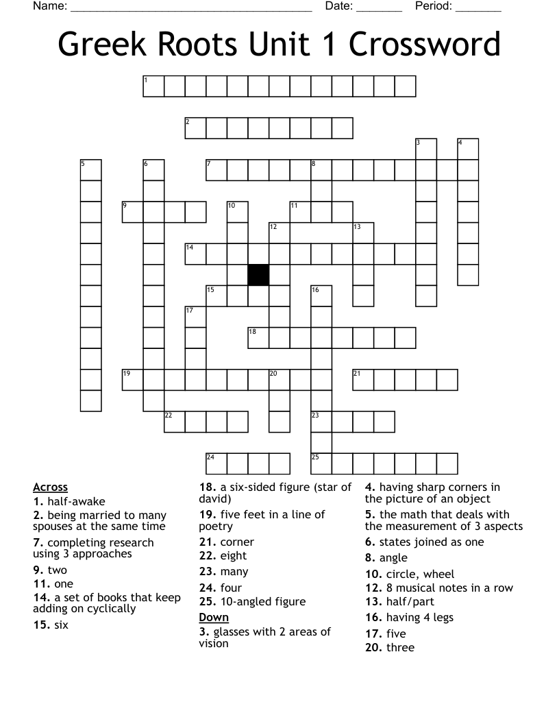 Greek Roots Unit 1 Crossword