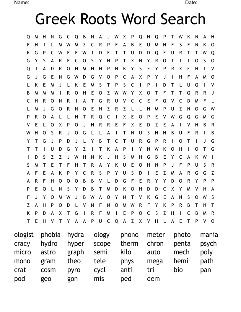 Greek Roots Word Search 