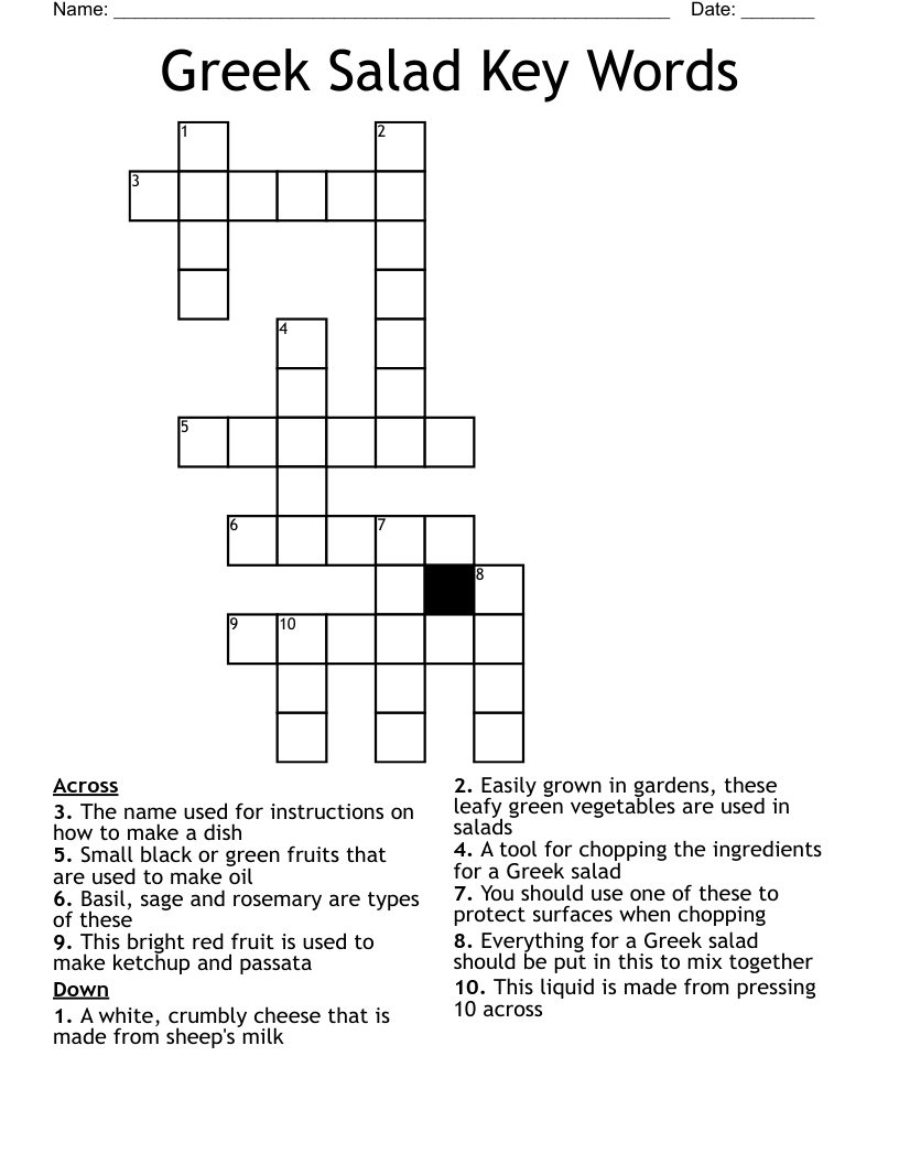 Greek Salad Key Words Crossword