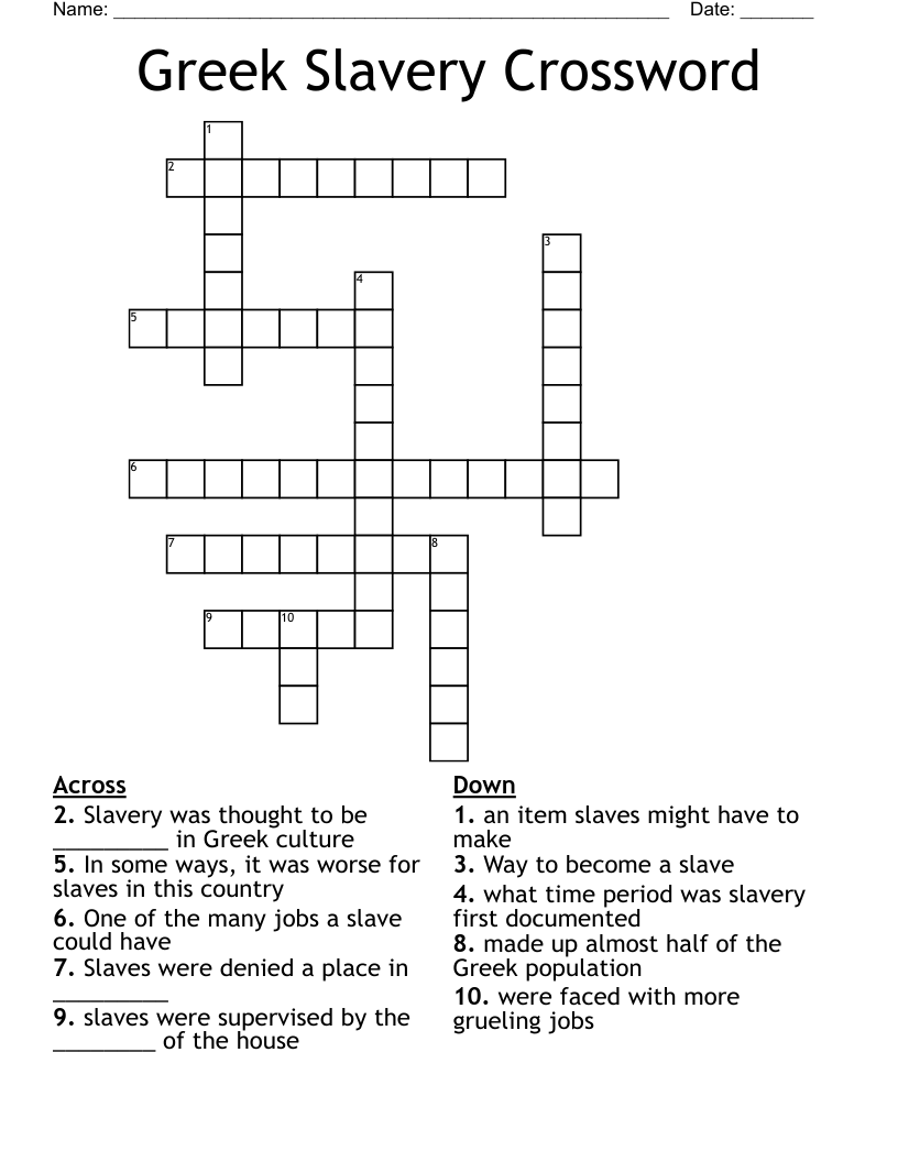 Greek Slavery Crossword