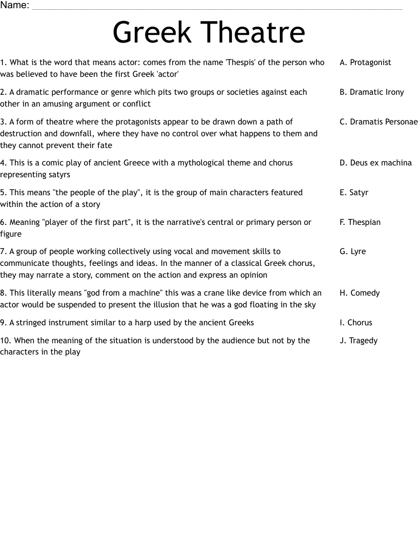 Greek Theatre Worksheet