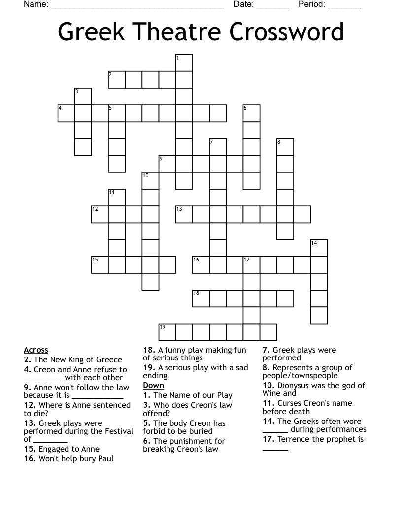 Greek Theatre Crossword