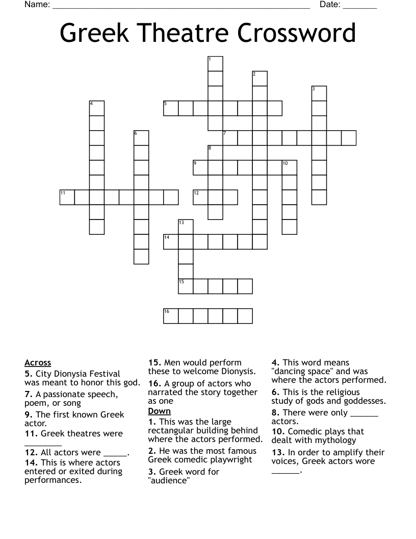 Greek Theatre Crossword